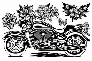 Motorbike with flower basket on front outline simple tattoo idea