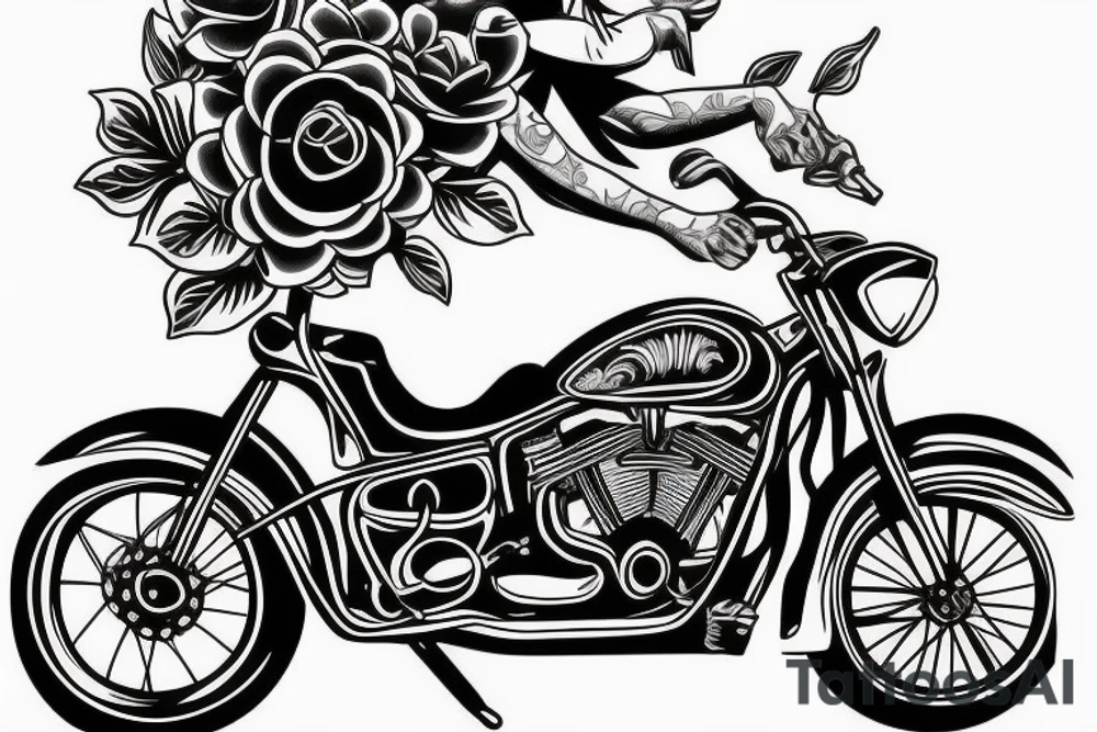 Motorbike with flower basket on front outline simple tattoo idea