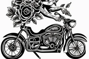 Motorbike with flower basket on front outline simple tattoo idea