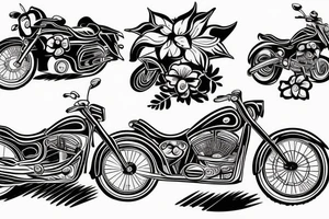 Motorbike with flower basket on front outline cartoon tattoo idea