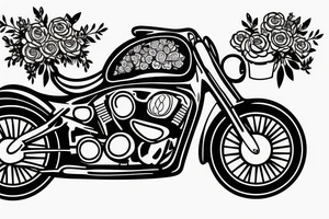Motorbike with flower basket on front outline cartoon tattoo idea
