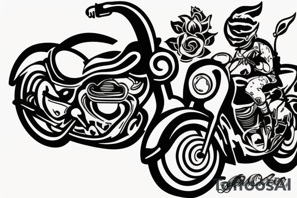 Motorbike with flower basket on front outline cartoon tattoo idea