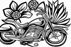 Motorbike with flower basket on front outline cartoon tattoo idea