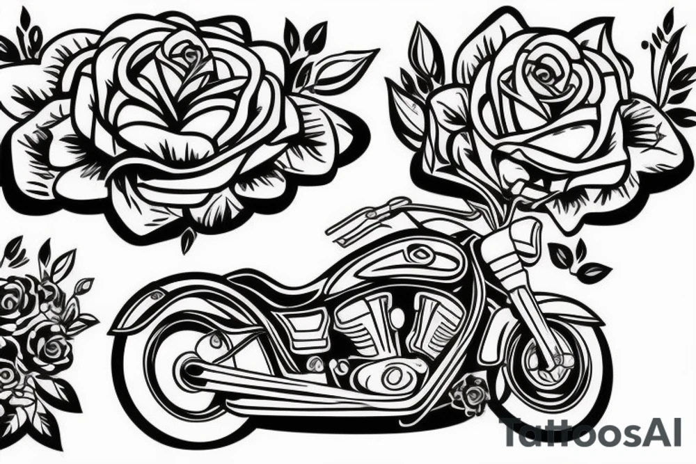 Motorbike with flower basket on front outline cartoon tattoo idea