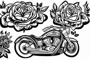 Motorbike with flower basket on front outline cartoon tattoo idea