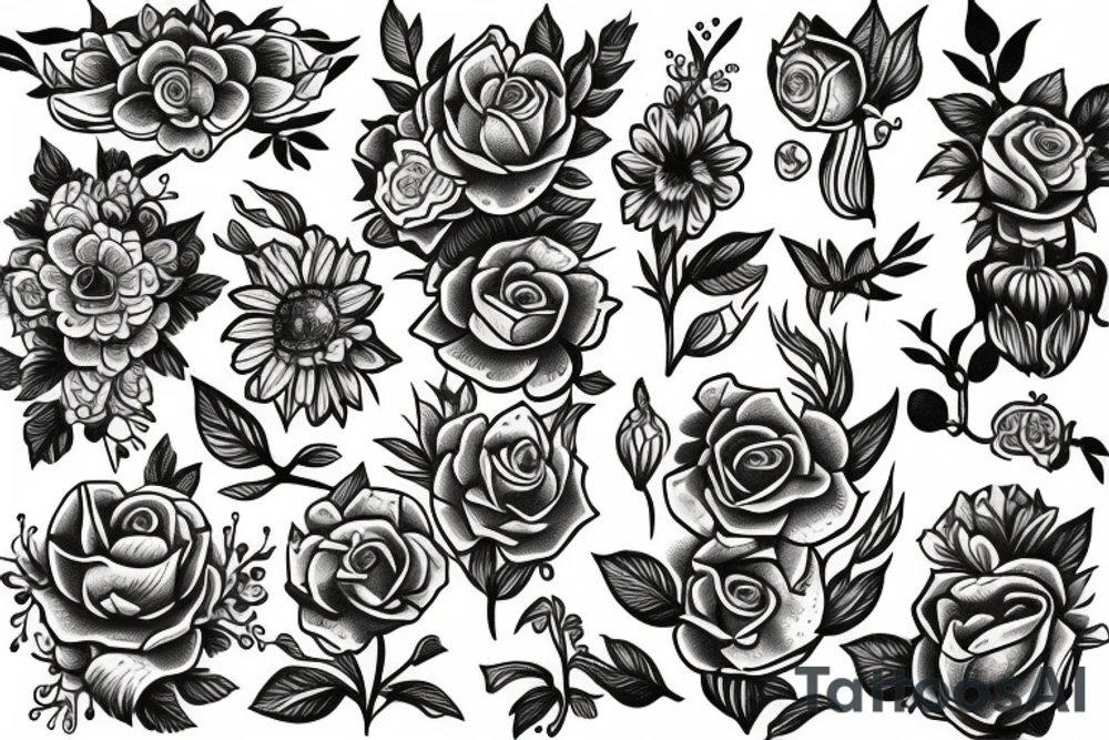 Old school trad flowers tattoo idea