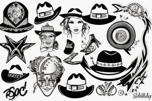 svg, vector,  flash tattoo, 70s chic, woman, disco, cowboy hat tattoo idea