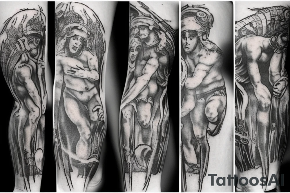 Entire leg sleeve of Dantes inferno tattoo idea