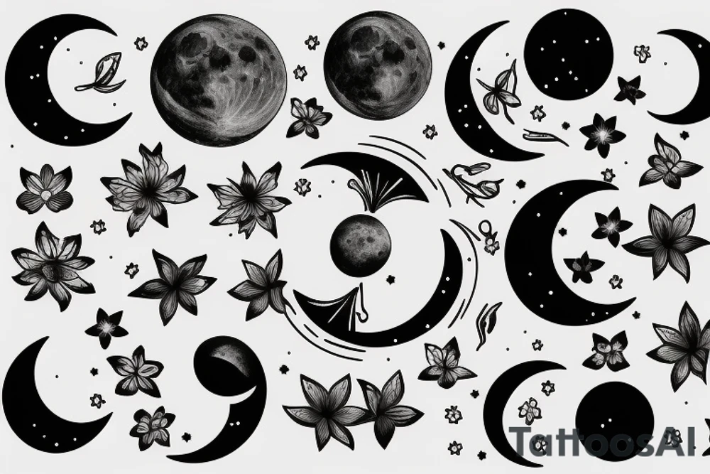 Moon, flowers, eclipse, witch tattoo idea