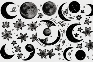 Moon, flowers, eclipse, witch tattoo idea