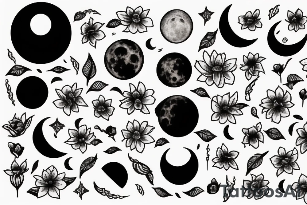 Moon, flowers, eclipse, witch tattoo idea
