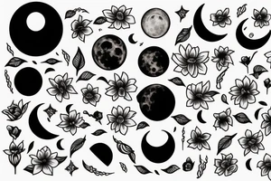 Moon, flowers, eclipse, witch tattoo idea