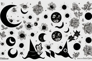 Moon, flowers, eclipse, witch tattoo idea