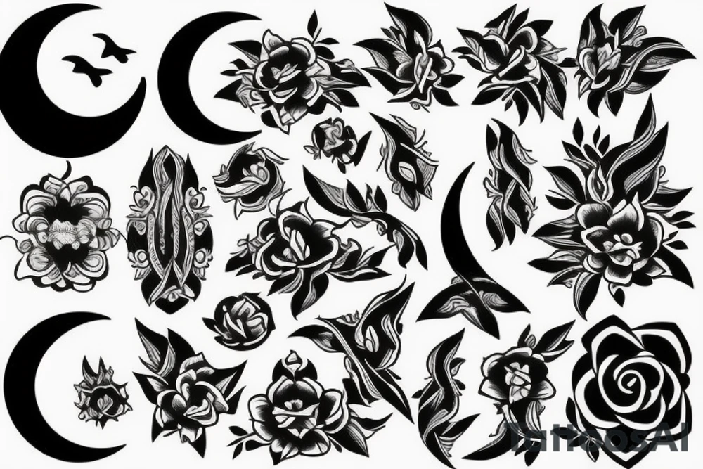 Moon around flower, eclipse, witch tattoo idea