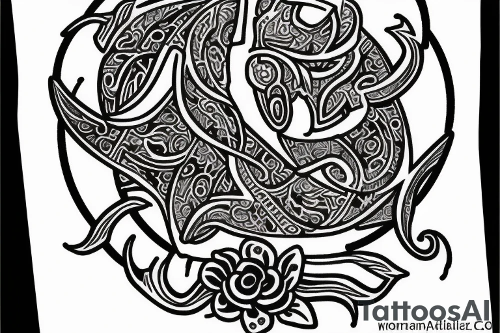 Cancer zodiac with moon and flowers tattoo idea