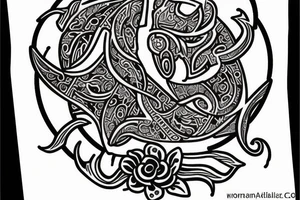 Cancer zodiac with moon and flowers tattoo idea