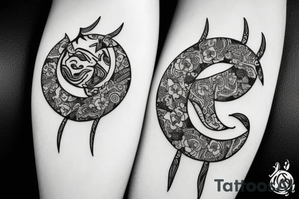 Cancer zodiac with moon and flowers tattoo idea