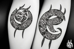 Cancer zodiac with moon and flowers tattoo idea