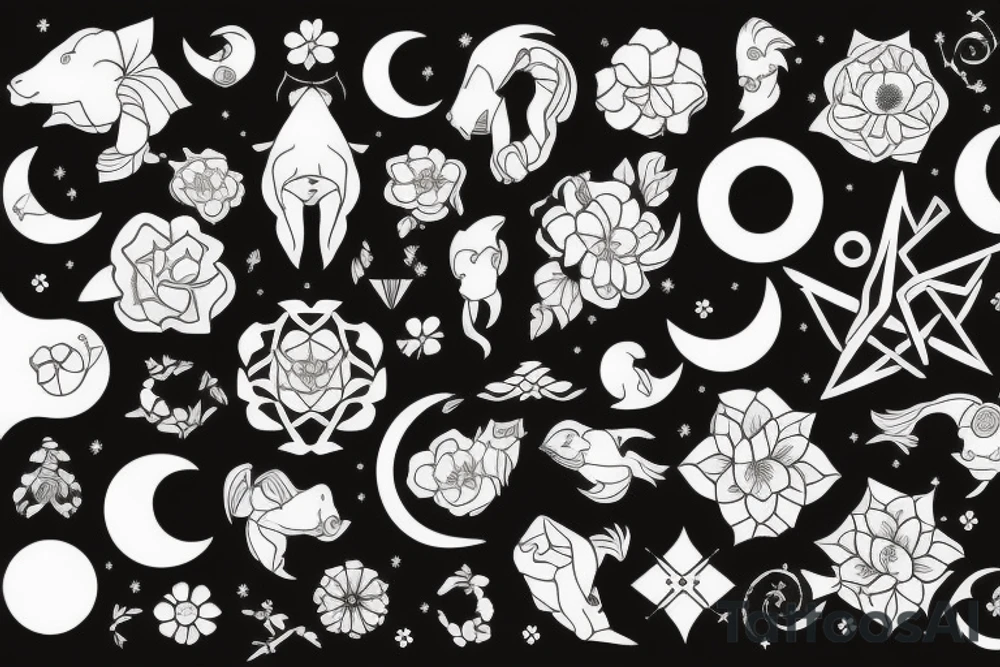 Cancer zodiac with moon and flowers tattoo idea