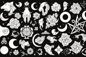 Cancer zodiac with moon and flowers tattoo idea