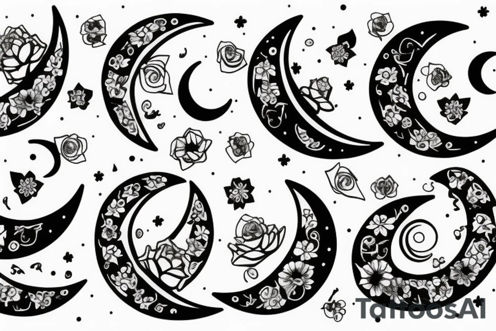 Crescent moon with flowers tattoo idea