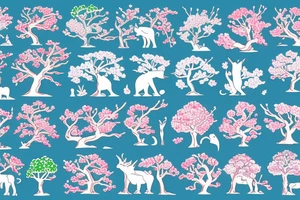 Japanese cherry tree with cherry blossoms, a blue lynx sitting on a branch, a green lizard climbing the tree, eagle perched on top of tree, and elephant standing at base of the tree tattoo idea