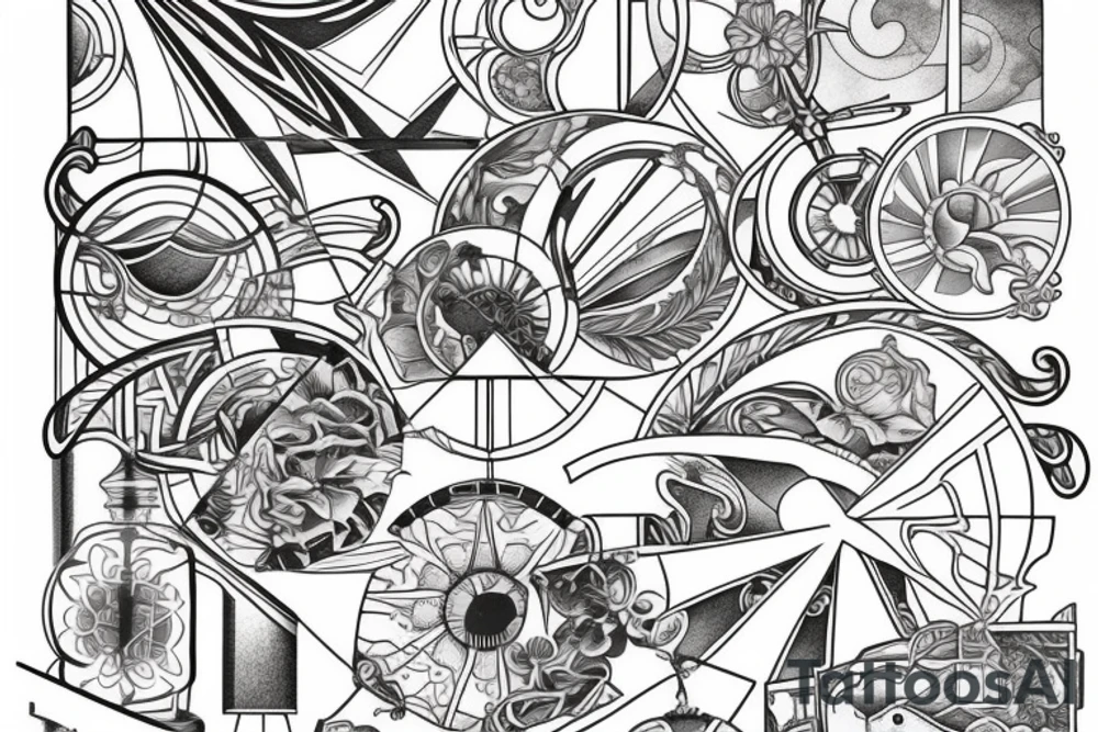 Window slightly open to the view of the coast with sun rays coming in in the style of art nouveau tattoo idea