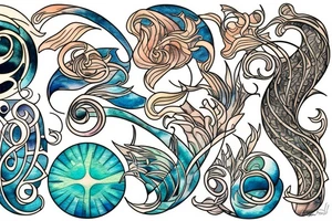 a view of the water with sun rays coming in in the style of art nouveau tattoo idea