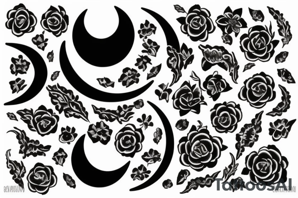 crescent moon with flowers tattoo idea