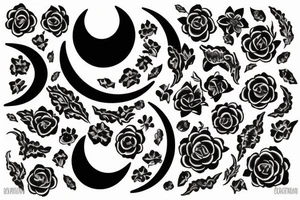 crescent moon with flowers tattoo idea