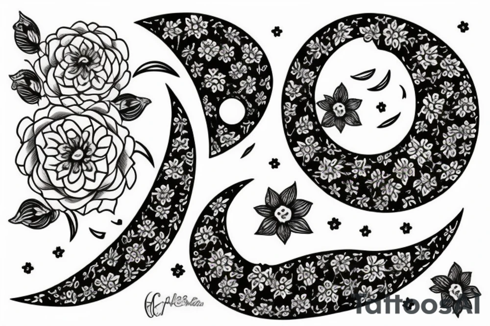 crescent moon with flowers tattoo idea