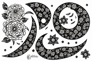 crescent moon with flowers tattoo idea