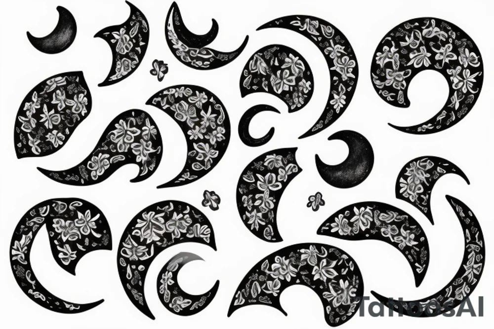 crescent moon with flowers tattoo idea