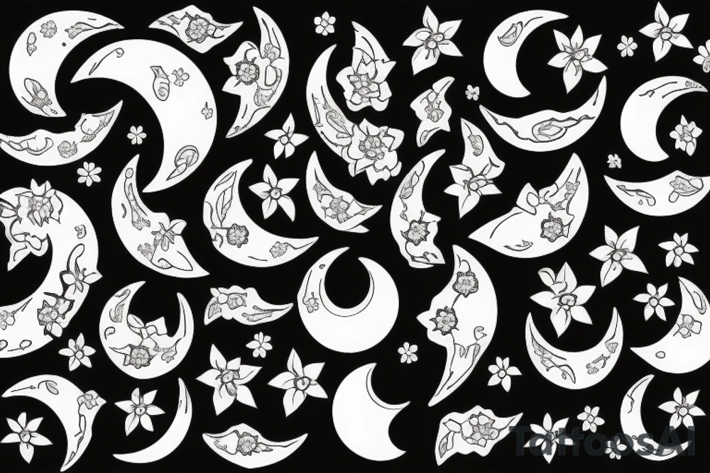 crescent moon with flowers tattoo idea