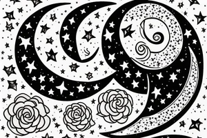 crescent moon with a flower and stars tattoo idea