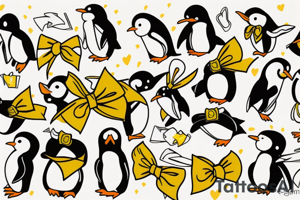 Penguin wearing a yellow bow tattoo idea