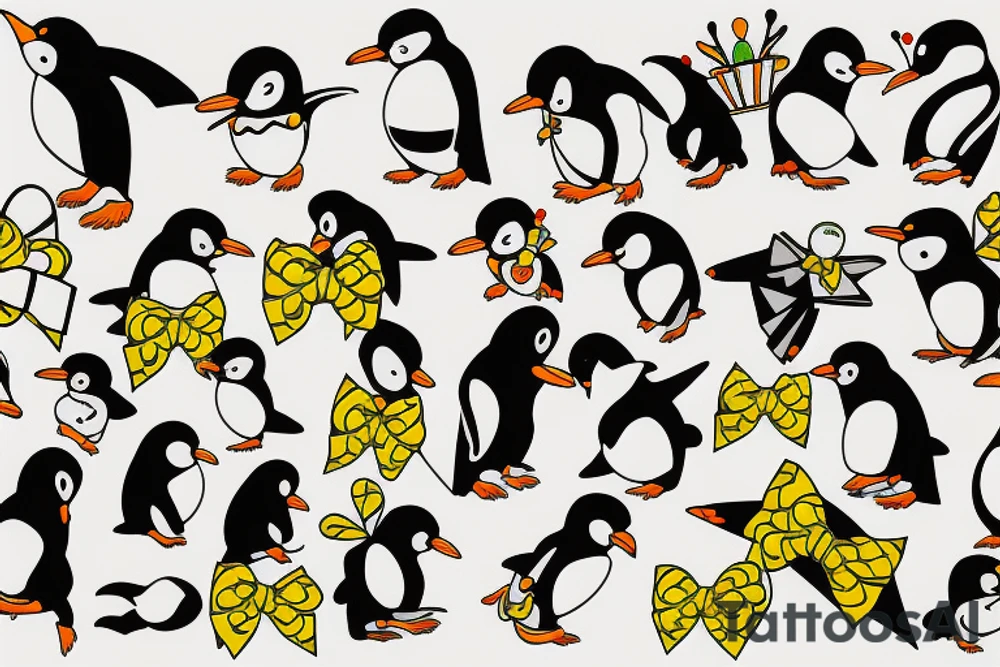 Penguin wearing a yellow bow tattoo idea
