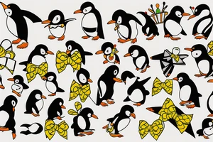 Penguin wearing a yellow bow tattoo idea