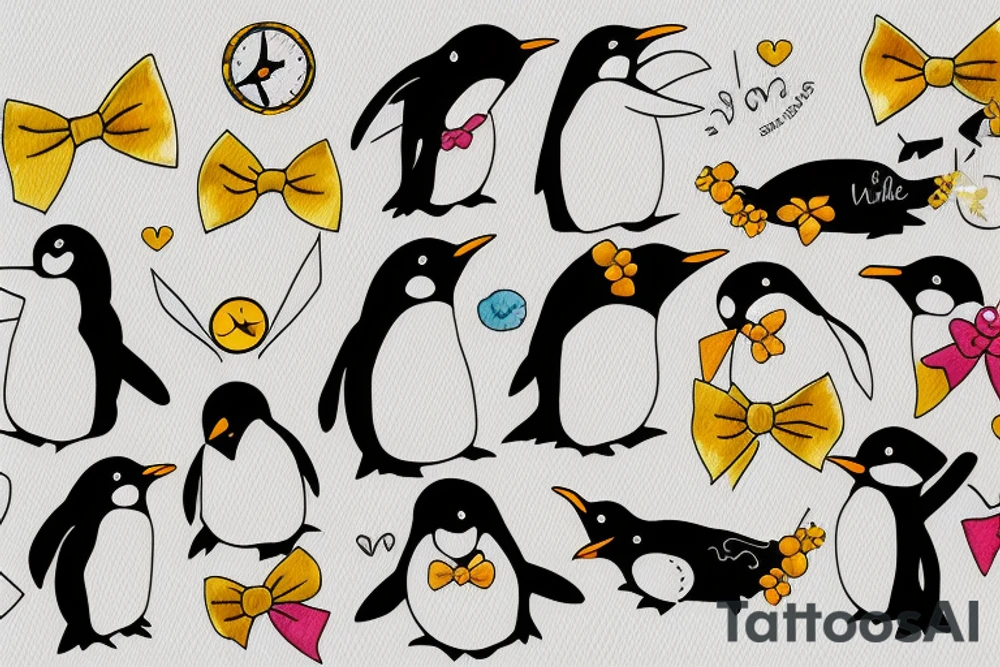 Penguin wearing a yellow bow tattoo idea