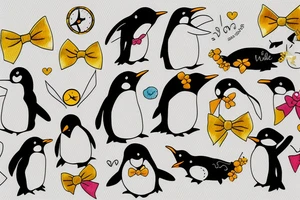 Penguin wearing a yellow bow tattoo idea