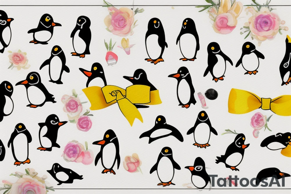 Penguin wearing a yellow bow tattoo idea