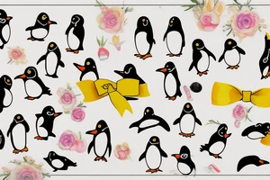 Penguin wearing a yellow bow tattoo idea
