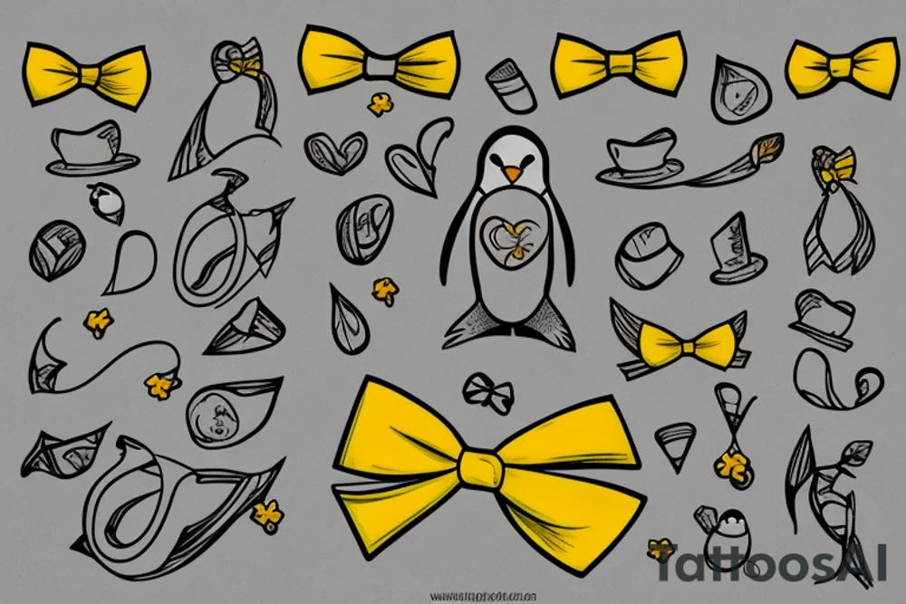 Penguin wearing a yellow bow tattoo idea