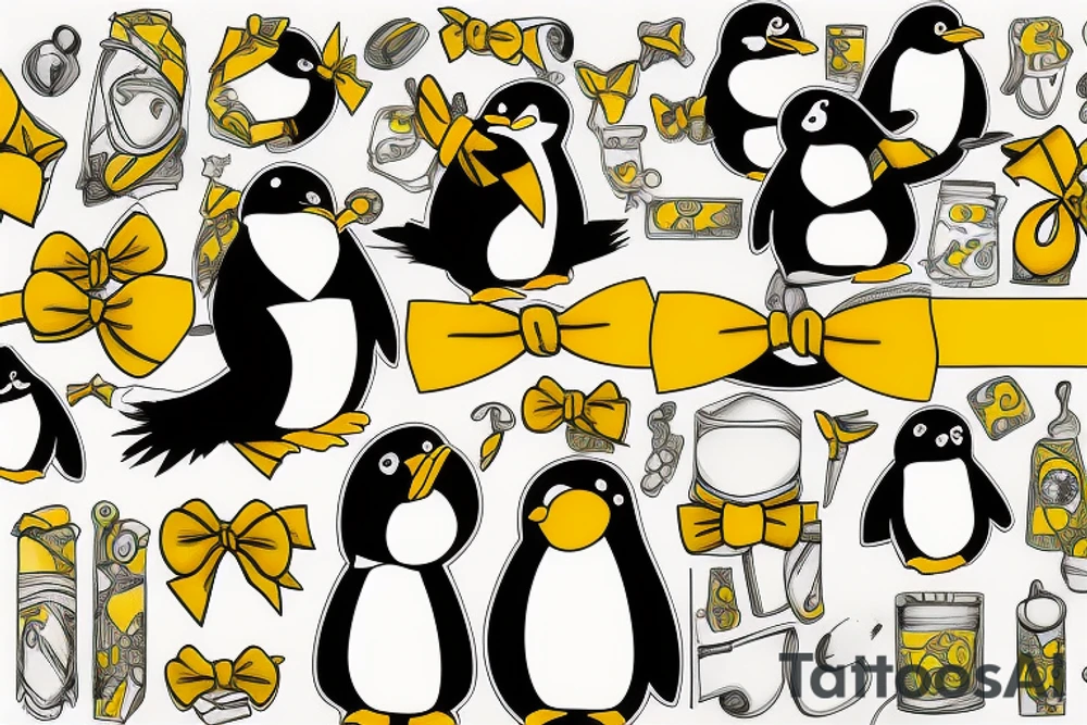 Penguin wearing a yellow bow tattoo idea