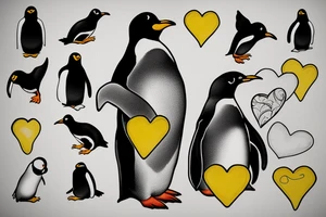Penguin holding a yellow heart tattoo idea