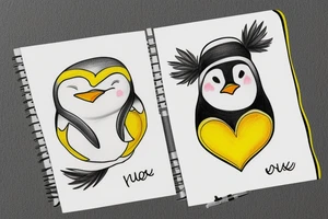 Penguin holding a yellow heart tattoo idea