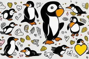 Penguin holding a yellow heart tattoo idea