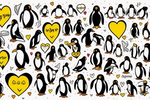 Penguin in front of a yellow heart tattoo idea