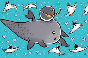 A narwhal with a penguin in a heart tattoo idea