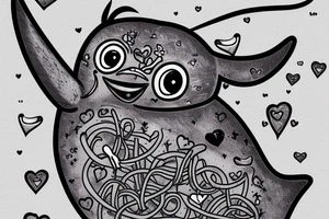 A narwhal with a penguin in a heart tattoo idea